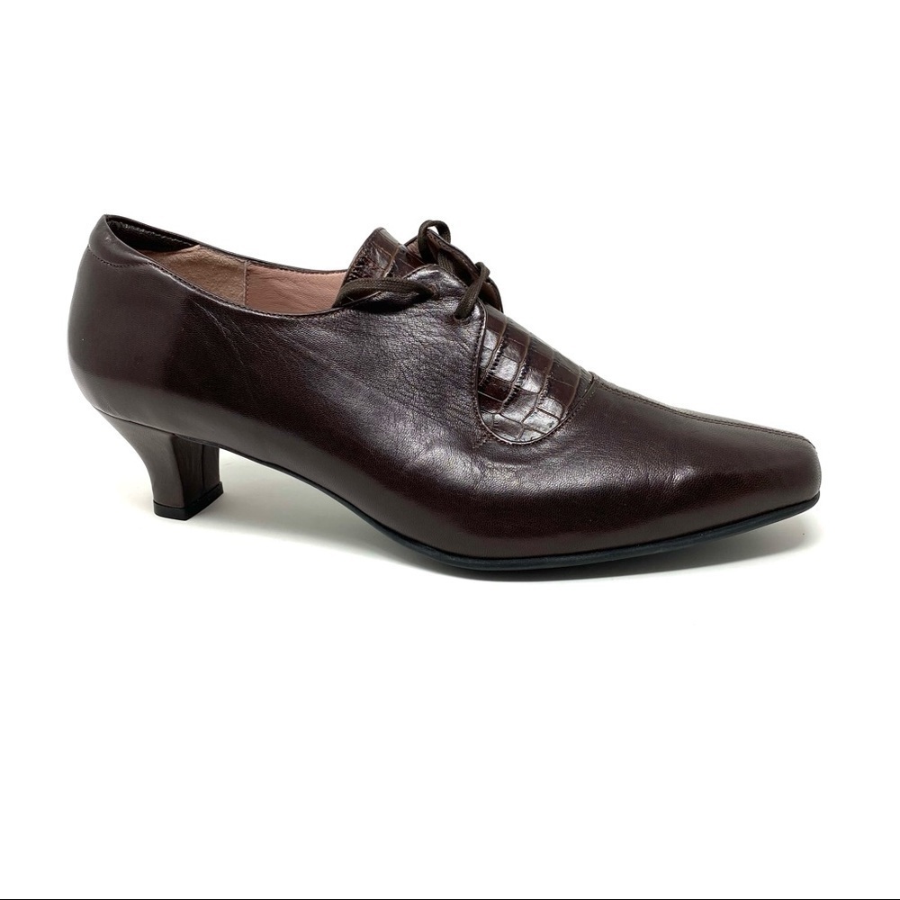 Beautifeel Jennifer Brown Leather Croco Lace Up Pumps